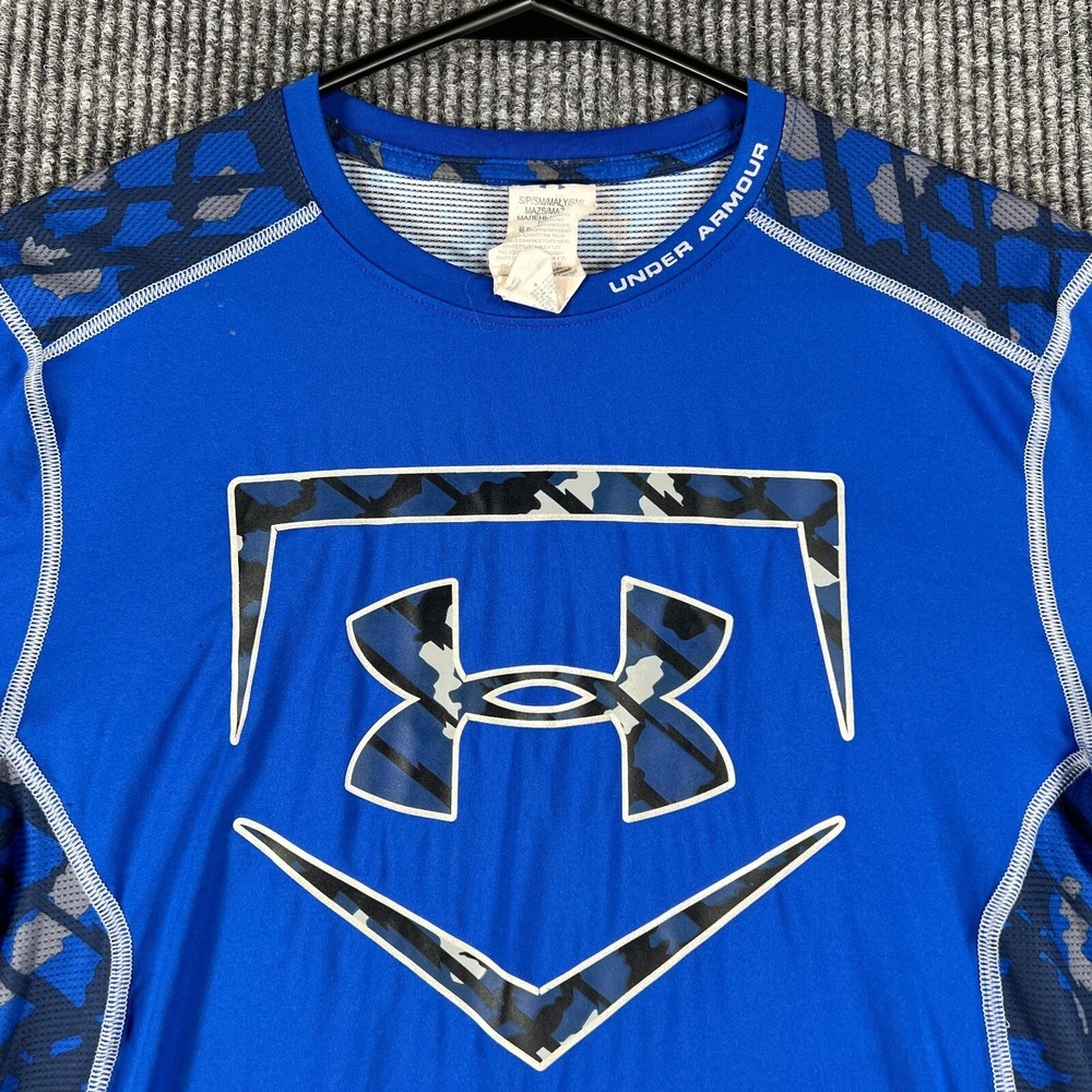 Under Armour Shirt Mens Small Blue Baseball Long Sleeve Heat Gear Fitted‎